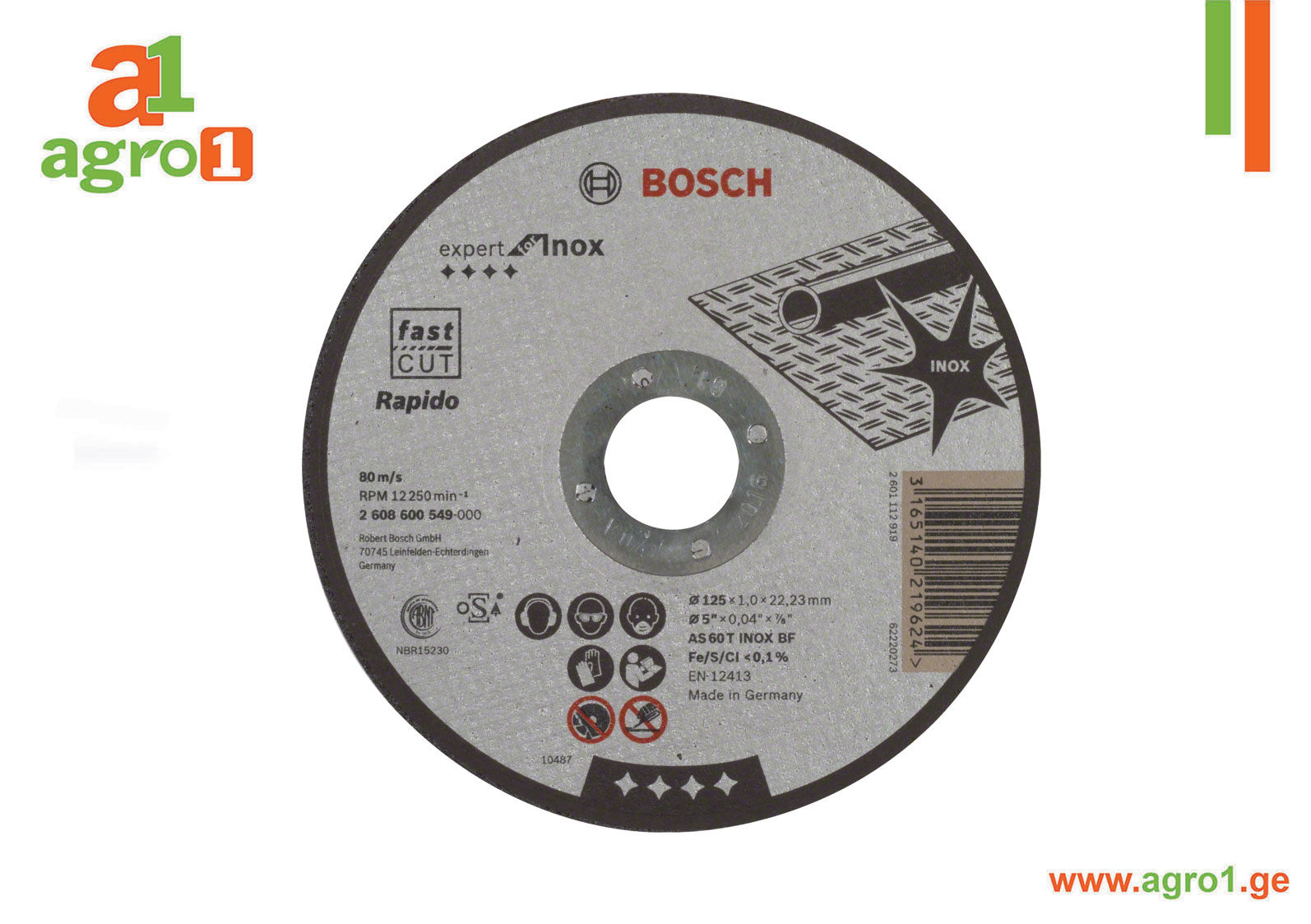 საჭრელი დისკო BOSCH Expert for Inox Disc 125x1x22.23mm, S